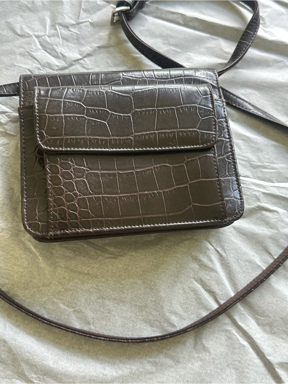 Nine West Dark Brown Croc-Embossed Crossbody Bag - Picture 6 of 6